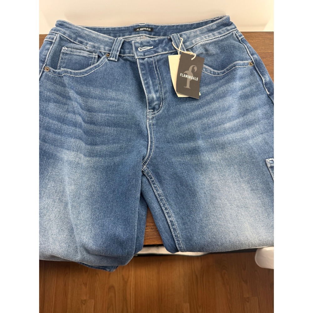 Flamingals Womens Medium Wash Cargo Jeans Contrast Stitch XL 266442 CH